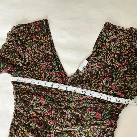 MISA Rebecca Tiered Ruched Floral Chiffon Dress Short Sleeve Size Small - Picture 10 of 15